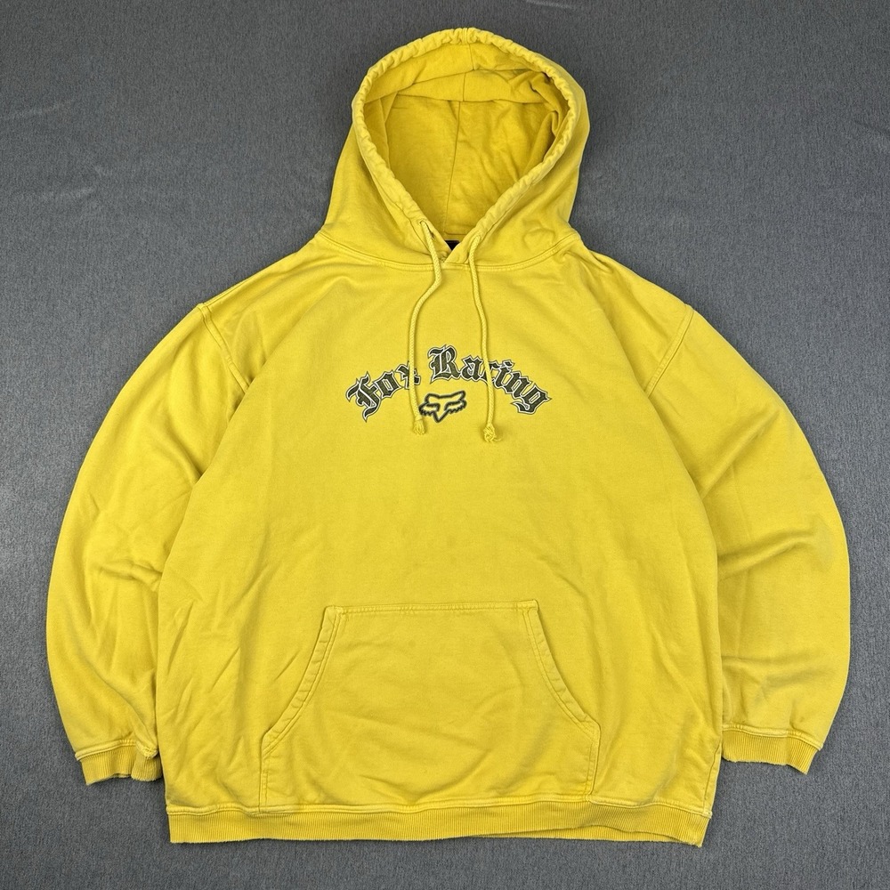 Vintage Fox Racing Yellow Hoodie Size Large Oversized (FIts like 2XL) Y2K